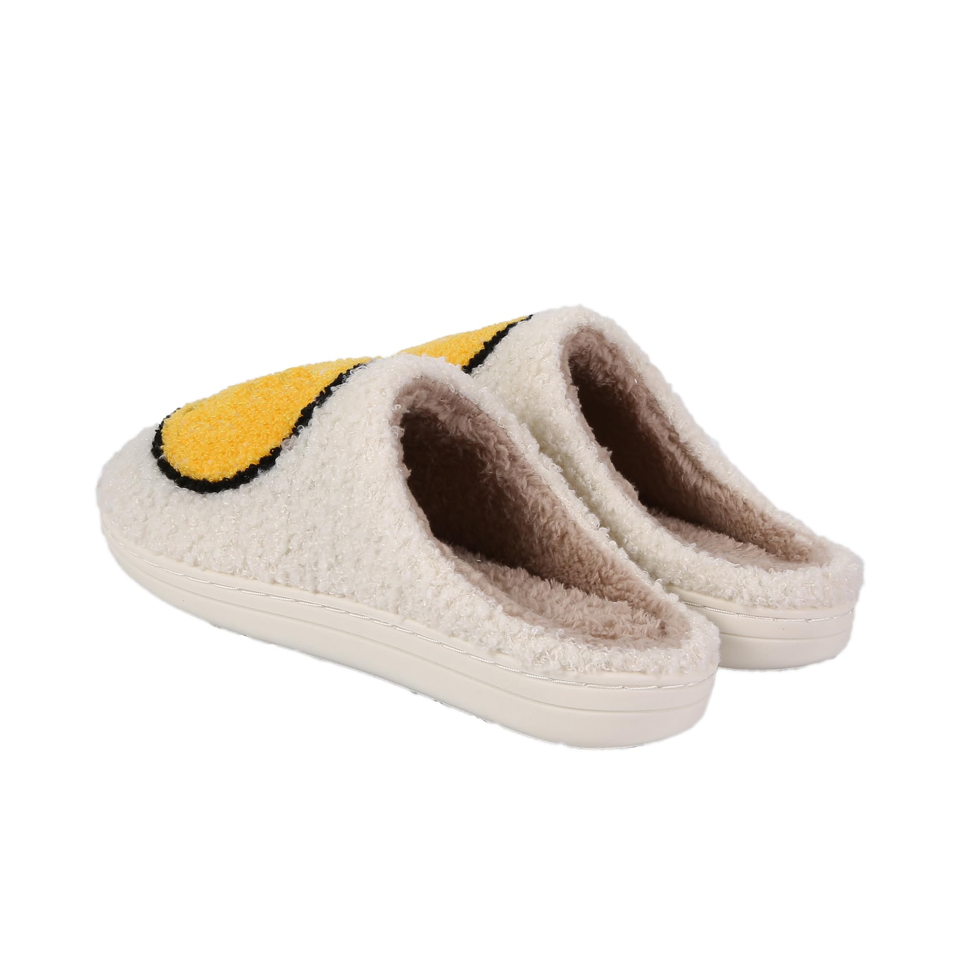 Smile Face Slippers for Women Men Soft Fuzzy Comfy Warm Thick Sole Slip-on Slippers, Plush Retro Cute Cloud Happy Face House Slippers, Fluffy Home Platform Slides Shoes Indoor Outdoor(yellow,38/39)