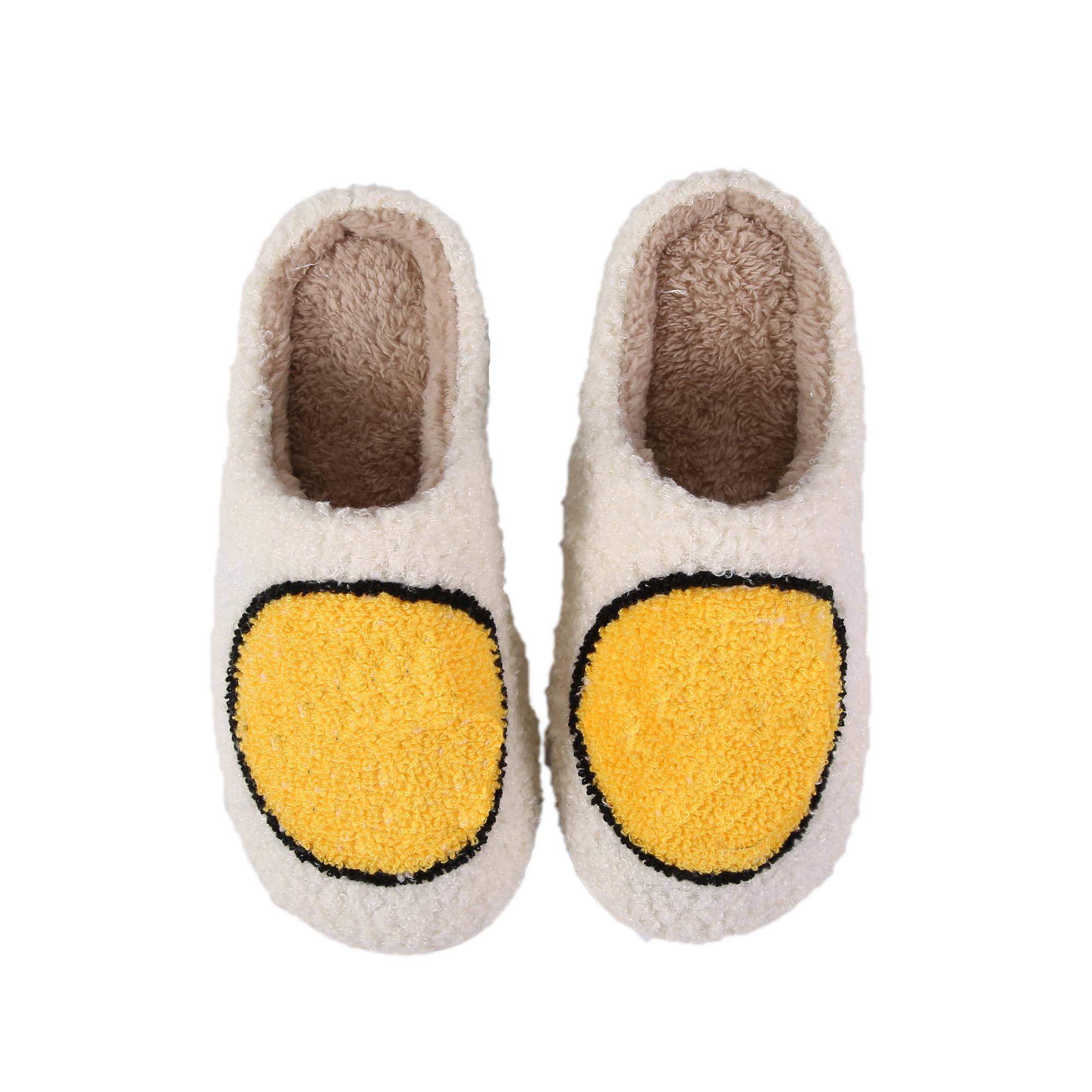 Smile Face Slippers for Women Men Soft Fuzzy Comfy Warm Thick Sole Slip-on Slippers, Plush Retro Cute Cloud Happy Face House Slippers, Fluffy Home Platform Slides Shoes Indoor Outdoor(yellow,38/39)