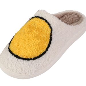 Smile Face Slippers for Women Men Soft Fuzzy Comfy Warm Thick Sole Slip-on Slippers, Plush Retro Cute Cloud Happy Face House Slippers, Fluffy Home Platform Slides Shoes Indoor Outdoor(yellow,38/39)