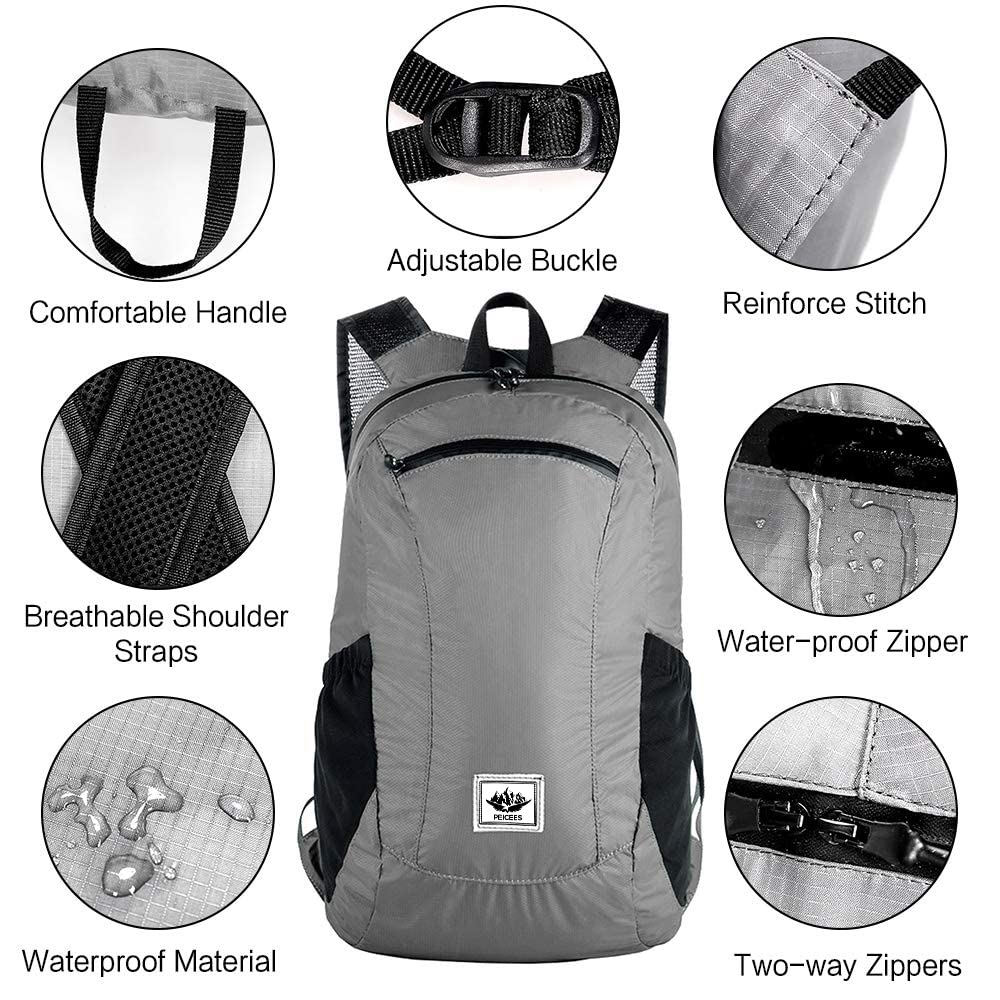 Peicees Lightweight Packable Backpack for Women Men Waterproof Foldable Daypack Bag Collapsible Small Backpack 16 L for Travel Hiking