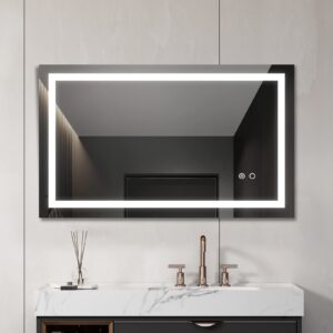 trlec 40"*24" led lighted bathroom wall mounted mirror with high lumen anti-fog separately control dimmer function