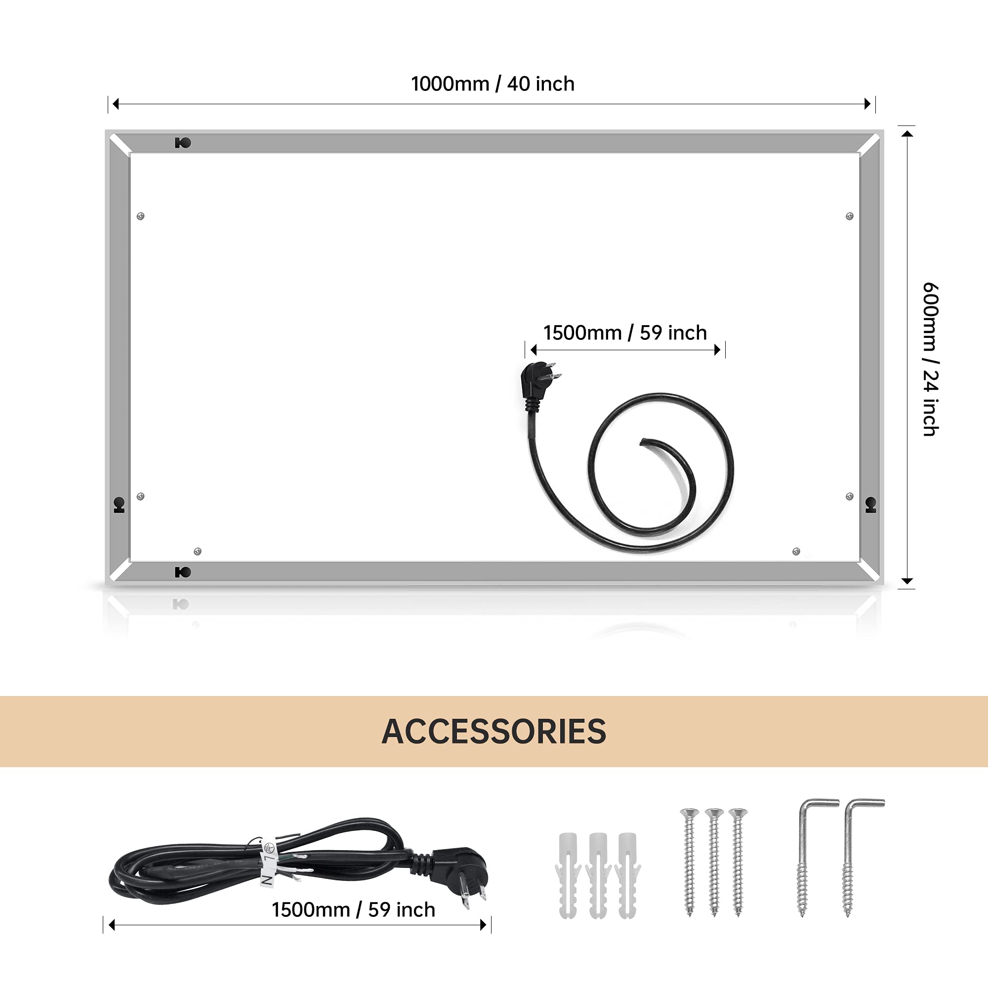 Trlec 40"*24" LED Lighted Bathroom Wall Mounted Mirror with High Lumen Anti-Fog Separately Control Dimmer Function