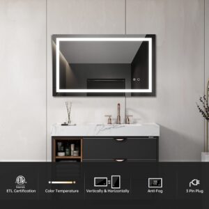 Trlec 40"*24" LED Lighted Bathroom Wall Mounted Mirror with High Lumen Anti-Fog Separately Control Dimmer Function