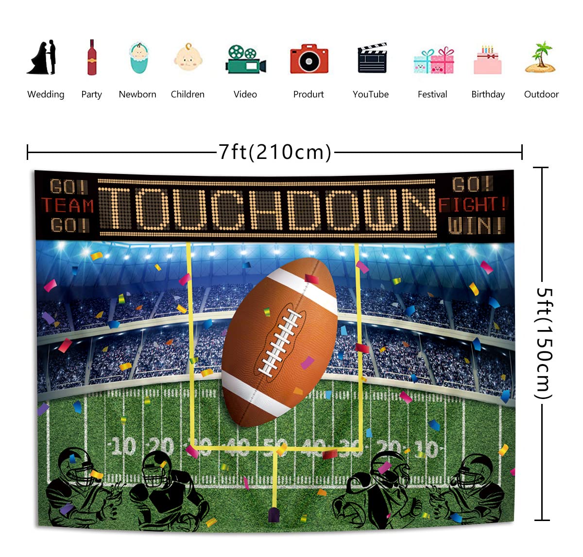 BINQOO 7x5ft Football Backdrop Photography Rugby Sports Party Background American Football Field Photo Banner Boy Kids Party Football Decoration Supplies