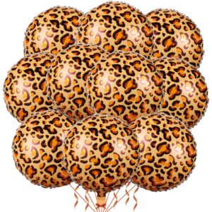 10 Pack 18 Inch Animal Leopard Pattern Foil Balloons Helium Animals Balloons Wildlife Print Balloons for Animal Birthday Cheetah Jungle Safari Theme Backdrop Kids Party Decorations Supplies