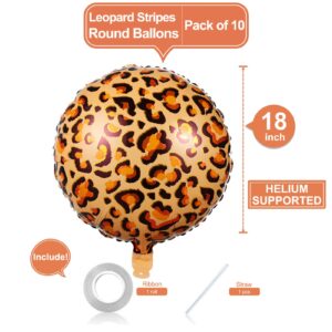 10 Pack 18 Inch Animal Leopard Pattern Foil Balloons Helium Animals Balloons Wildlife Print Balloons for Animal Birthday Cheetah Jungle Safari Theme Backdrop Kids Party Decorations Supplies