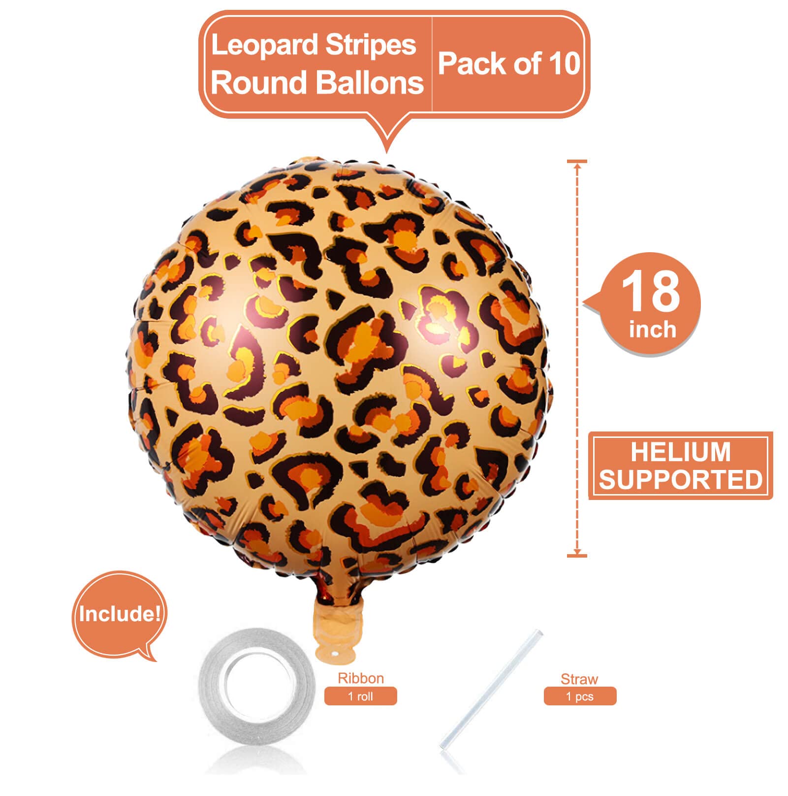 10 Pack 18 Inch Animal Leopard Pattern Foil Balloons Helium Animals Balloons Wildlife Print Balloons for Animal Birthday Cheetah Jungle Safari Theme Backdrop Kids Party Decorations Supplies