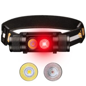 77outdoor led rechargeable red headlamp, d25lr powerful lightweight head flashlight with 90 high cri bright white light and 660nm deep red light, usb charging for camping, hiking, hunting
