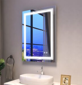 fralimk led bathroom vanity mirror 20x28 inch lighted bathroom wall mirror, dimmable lights (3 modes), anti-fog, horizontal, vertical