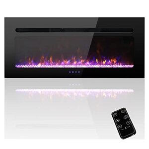 40 inch electric fireplace inserts, low noise wall mounted fireplace heater with remote control, 1-8 hrs timer, touch screen, adjustable flame color and speed for living room bedroom
