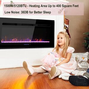 40 Inch Electric Fireplace Inserts, Low Noise Wall Mounted Fireplace Heater with Remote Control, 1-8 Hrs Timer, Touch Screen, Adjustable Flame Color and Speed for Living Room Bedroom