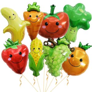 8 pack gaint fruit vegetable foil balloons cute helium mylar strawberry grape banana orange corn carrot tomato broccoli balloons for theme birthday party decorations supplies