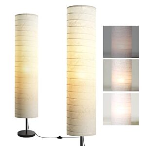 modern floor lamp, dimmable 3 levels brightness paper tall lamp standing lamps with lampshade, 55'' minimalist floor lamps for office, kids room, reading, home decor (white)