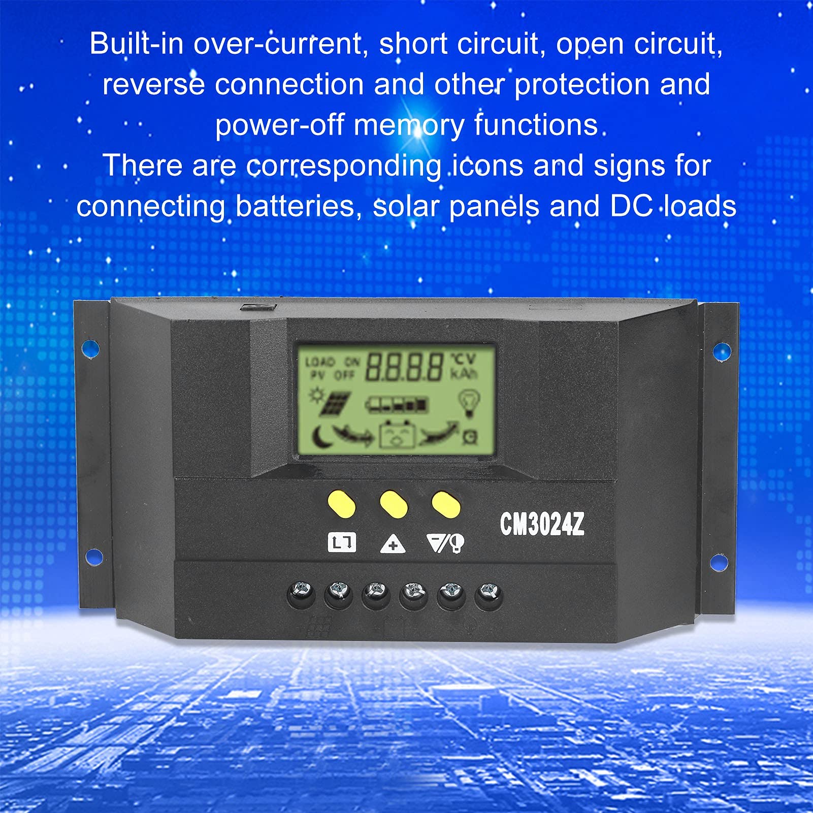 PWM Solar Charge Controller CM3024Z, CM3024Z Solar Charge Controller with LCD Display, Light Control + Delay Control Solar Controller, Compatible with 12V 24V(#3)