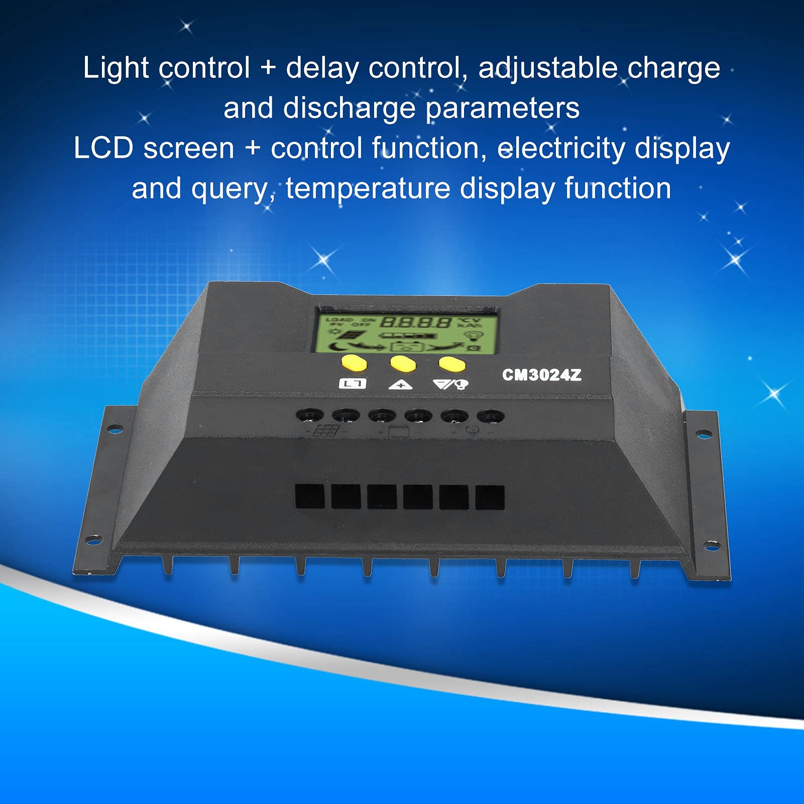 PWM Solar Charge Controller CM3024Z, CM3024Z Solar Charge Controller with LCD Display, Light Control + Delay Control Solar Controller, Compatible with 12V 24V(#3)