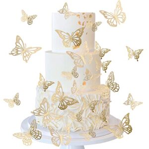 40 pcs laser 3d butterfly cupcake toppers hollow arts butterfly cake decorations for baby shower wedding fairy birthday party supplies butterfly wall sticker decoration mixed styles gold