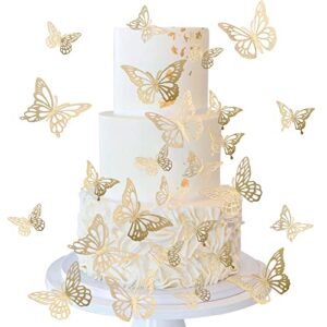 40 PCS Laser 3D Butterfly Cupcake Toppers Hollow Arts Butterfly Cake Decorations for Baby Shower Wedding Fairy Birthday Party Supplies Butterfly Wall Sticker Decoration Mixed Styles Gold