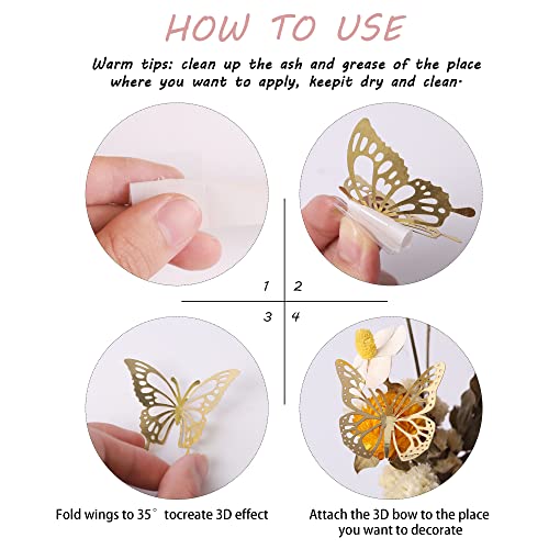 40 PCS Laser 3D Butterfly Cupcake Toppers Hollow Arts Butterfly Cake Decorations for Baby Shower Wedding Fairy Birthday Party Supplies Butterfly Wall Sticker Decoration Mixed Styles Gold