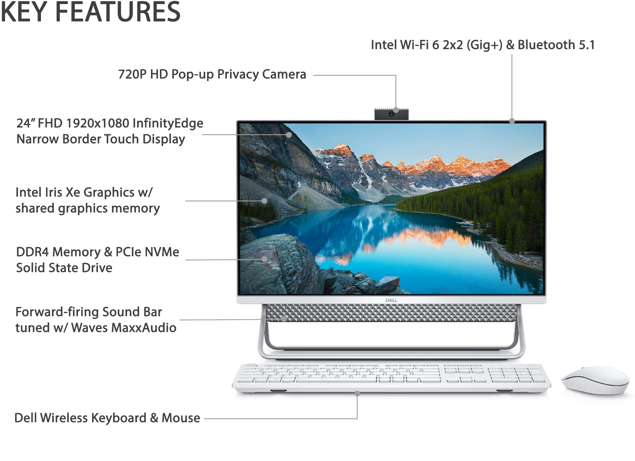 Dell Newest Inspiron 24 5400 All-in-One Touchscreen Desktop, 24" FHD Touch Display, Intel i5-1135G7, 32GB RAM, 1TB SSD, Pop-up Webcam, Wi-Fi 6, Wireless Keyboard&Mouse, Win11 Home, Silver