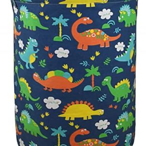 ACMUUNI Round Canvas Clothes Basket Laundry Hamper dark blue dinosaur