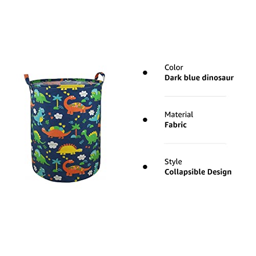 ACMUUNI Round Canvas Clothes Basket Laundry Hamper dark blue dinosaur