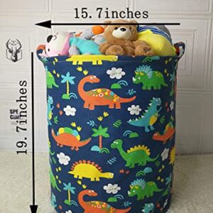 ACMUUNI Round Canvas Clothes Basket Laundry Hamper dark blue dinosaur