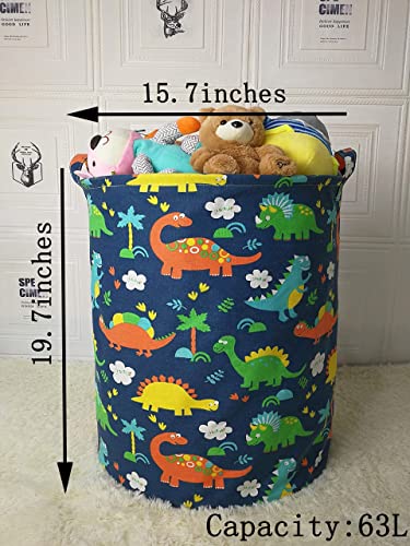 ACMUUNI Round Canvas Clothes Basket Laundry Hamper dark blue dinosaur