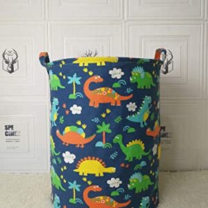 ACMUUNI Round Canvas Clothes Basket Laundry Hamper dark blue dinosaur