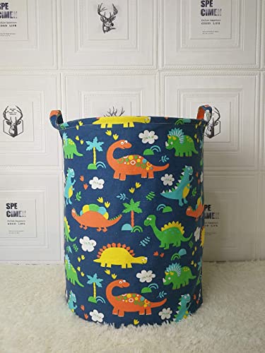 ACMUUNI Round Canvas Clothes Basket Laundry Hamper dark blue dinosaur