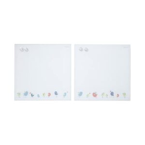 ecr4kids messagestor magnetic dry-erase glass board with magnets, 17.5in x 17.5in, wall-mounted whiteboard, birds, 2-pack