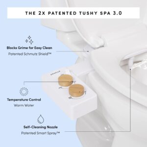 Tushy 3.0 Spa Bidet Attachment. Cool to Warm Water Temperature Control, Self Cleaning Fresh Water Sprayer, Adjustable Pressure Nozzle & Angle Control (Requires Sink Access for Warm Water), Bamboo