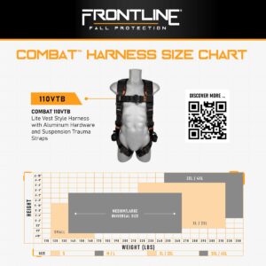 Frontline 110VTB Combat™ Lite Vest Style Harness with Aluminum Hardware and Suspension Trauma Straps | Quick Connect Buckle | OSHA and ANSI Compliant (Size: M-L)