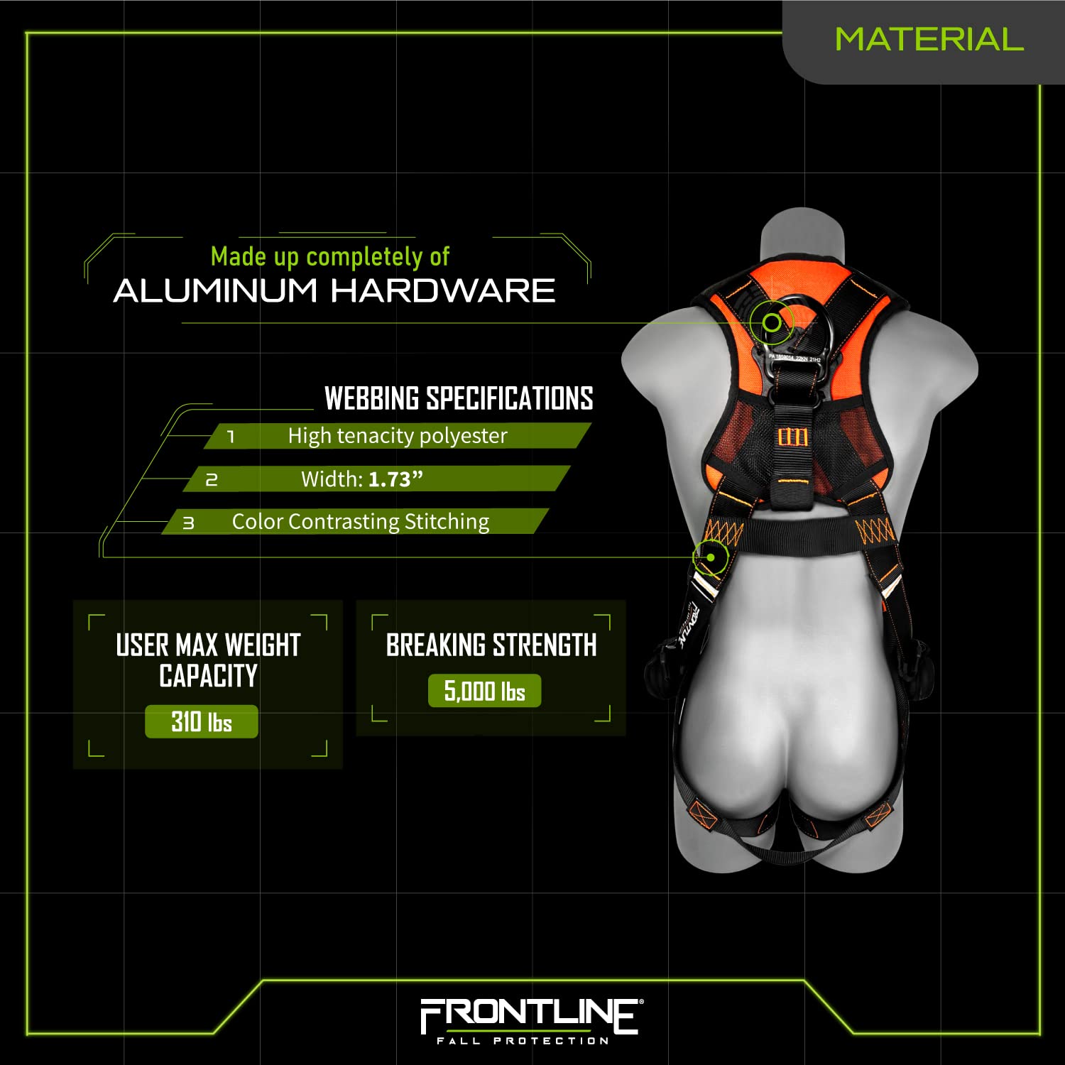 Frontline 110VTB Combat™ Lite Vest Style Harness with Aluminum Hardware and Suspension Trauma Straps | Quick Connect Buckle | OSHA and ANSI Compliant (Size: M-L)