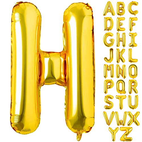 Lovoir 40 Inch Large Gold Letter H Balloons Big Size Jumbo Mylar Foil Helium Balloon for Birthday Party Celebration Decorations Alphabet Gold H