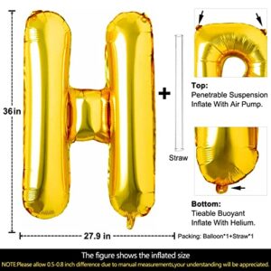 Lovoir 40 Inch Large Gold Letter H Balloons Big Size Jumbo Mylar Foil Helium Balloon for Birthday Party Celebration Decorations Alphabet Gold H