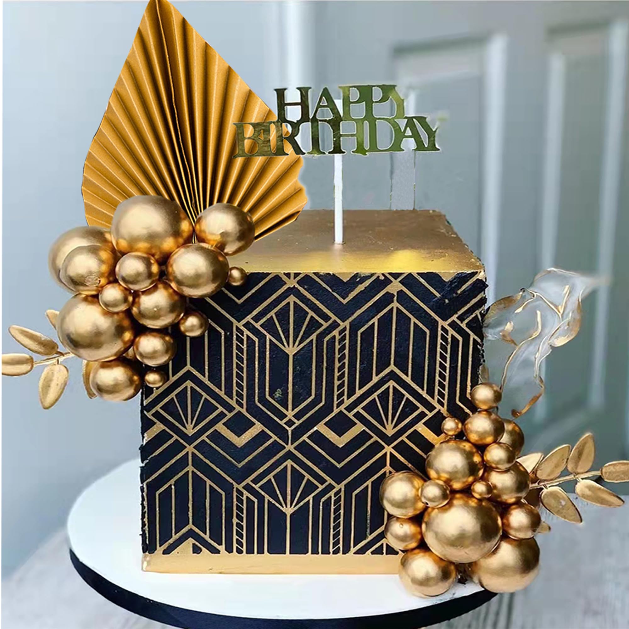 Gold Palm Leaves Mini Balloons Balls cake Toppers for Boho Birthday Wedding Baby Shower Party Decoration Supplies (Gold)