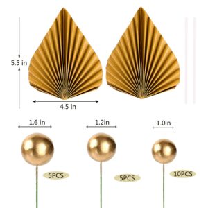 Gold Palm Leaves Mini Balloons Balls cake Toppers for Boho Birthday Wedding Baby Shower Party Decoration Supplies (Gold)