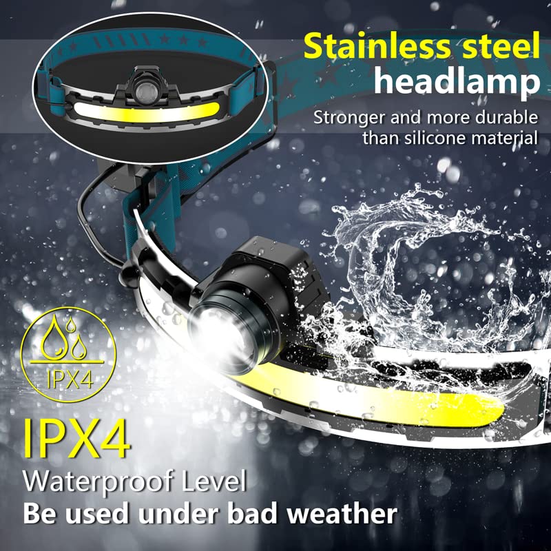 [Upgraded] LED Headlamp Rechargeable, Super Bright 1000 Lumens Wide Beam Headlamp with Motion Sensor, 6 Lighting Modes, IPX4 Waterproof Head Lamp Suitable for Camping, Working Hard Hat Headlight 2Pcs