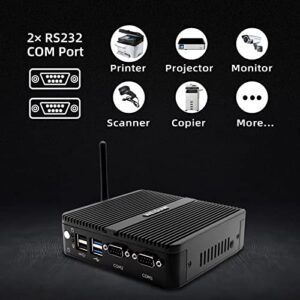 Mini Industrial PC, Windows 10 Pro 8GB DDR4 RAM 256GB SSD, Quad-Core Celeron J4125, 4K HD Mini Desktop Computer, Micro PC, HDMI/VGA/2 RJ45 Gigabit Ethernet/Dual Band Wi-Fi/BT 4.0/2RS232 Com port/VESA