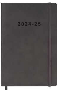 2024-2025 academic planner - weekly and monthly planner july 2024 - june 2025, holidays, contacts and notes pages, vegan leather cover, elastic closure, 5.5”x8.25”, grey