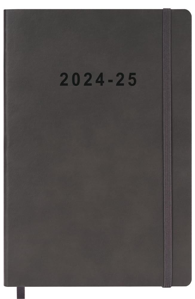 2024-2025 Academic Planner - Weekly and Monthly Planner July 2024 - June 2025, Holidays, Contacts and Notes Pages, Vegan Leather Cover, Elastic Closure, 5.5”x8.25”, Grey