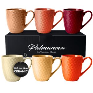 miamio - coffee mugs set of 6 / coffee cups - 6 x 14 oz ceramic mugs - large coffee mugs - microwave & dishwasher safe - palmanova collection (red)
