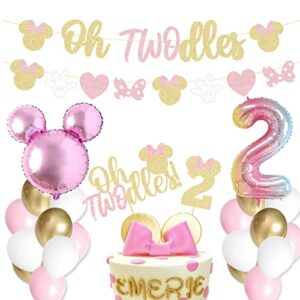 oh twodles balloons pink mouse second birthday mouse banner cake topper 2nd banner party supplies decorations photo prop for girl baby bday pink