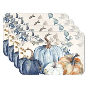 counterart pumpkin blues 4 pack reversible easy care flexible plastic placemats made in the usa bpa free pvc free easily wipes clean