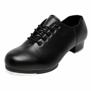 Split Sole Jazz Tap Dance Shoe Black Leather Dance Shoe for Women Girls Adult (8.5 / Black)