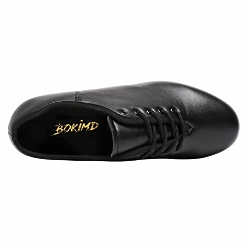 Split Sole Jazz Tap Dance Shoe Black Leather Dance Shoe for Women Girls Adult (8.5 / Black)