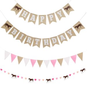 horse birthday decorations – happy birthday burlap banner – felt horse garland and pennant banner – horse party supplies
