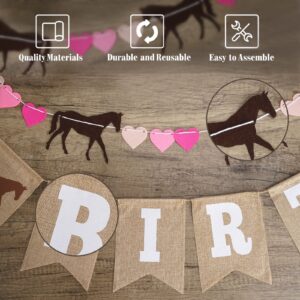 Horse Birthday Decorations – Happy Birthday Burlap Banner – Felt Horse Garland and Pennant Banner – Horse Party Supplies