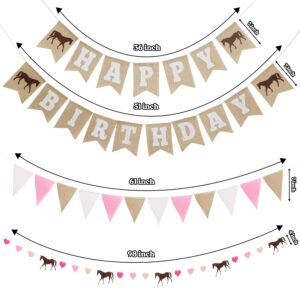 Horse Birthday Decorations – Happy Birthday Burlap Banner – Felt Horse Garland and Pennant Banner – Horse Party Supplies