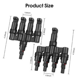 PAEKQ 4 to 1 Solar Panel Connectors T Branch Connectors Cable Splitter Coupler 1 Male to 4 Female (M/4F) and 1 Female to 4 Male (F/4M) for Parallel Connection Between Solar Panels (1 Pair)